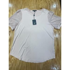 Adrianna Papell T-Shirt Top Womens Medium White Short Sleeve Hipster Preppy B55